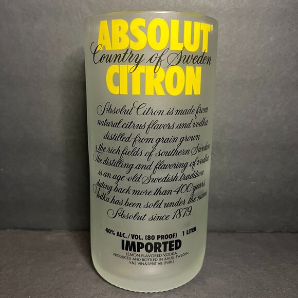 Unique Absolut Citron Vodka Frosted Glass Advertising Bottle Tip Jar Bar Decor - Picture 2 of 8
